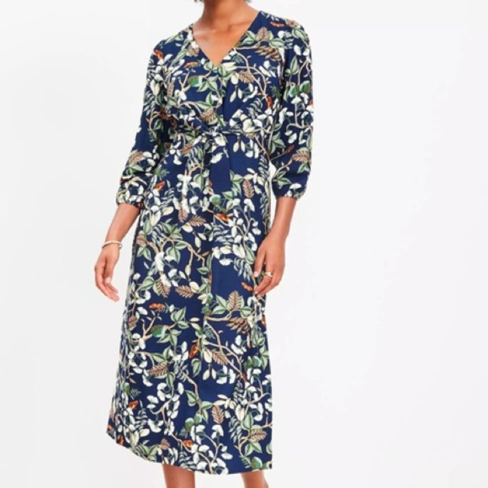 LOFT Navy Floral Wrap Dress